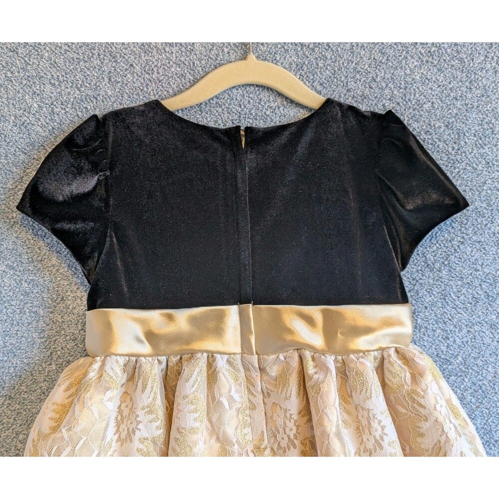 Special Editions Sears Girls Size 5T Velvet Puff Sleeve Glitter Lace Bow Dress - Picture 5 of 9